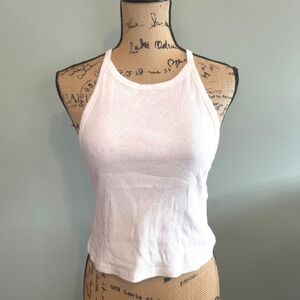 NWT NIA Womens Boho Ribbed Knit Casual Halter Neck Tank Top White Medium